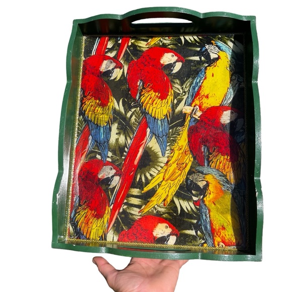 Serving Tray Vibrant Parrot| Macaw Food Tray Resin and Wood - Picture 1 of 6